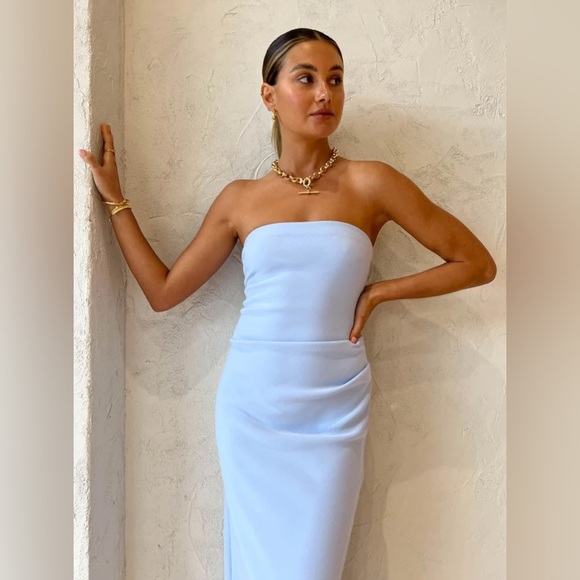 BEC + BRIDGE KARINA STRAPLESS MIDI DRESS IN ROSE PINK - Picture 7 of 8